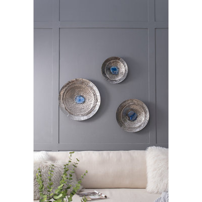 Silver Textured Oversized Disc, Wall Decor For Living Room Bedrrom Entryway Office, Set Of 3