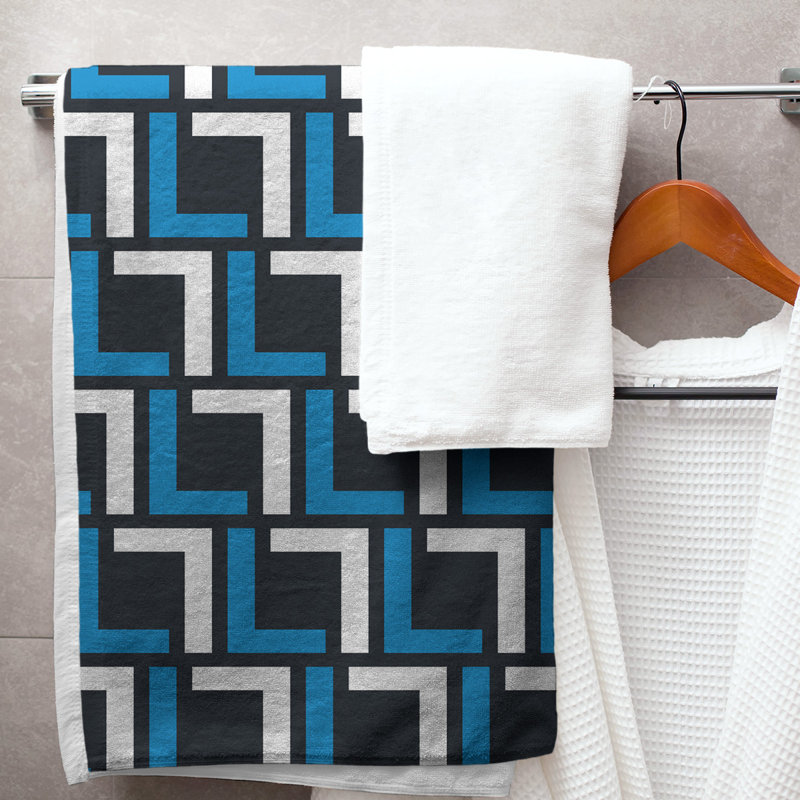 Bath Towel, Black/Carolina Blue/White