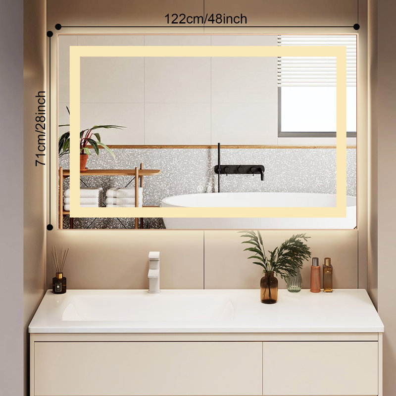 20"x28" Led Mirror Bathroom Vanity Mirror With Back Light,wall Mount Multifunctional Vanity Mirror,brushed Gold Aluminium Frame