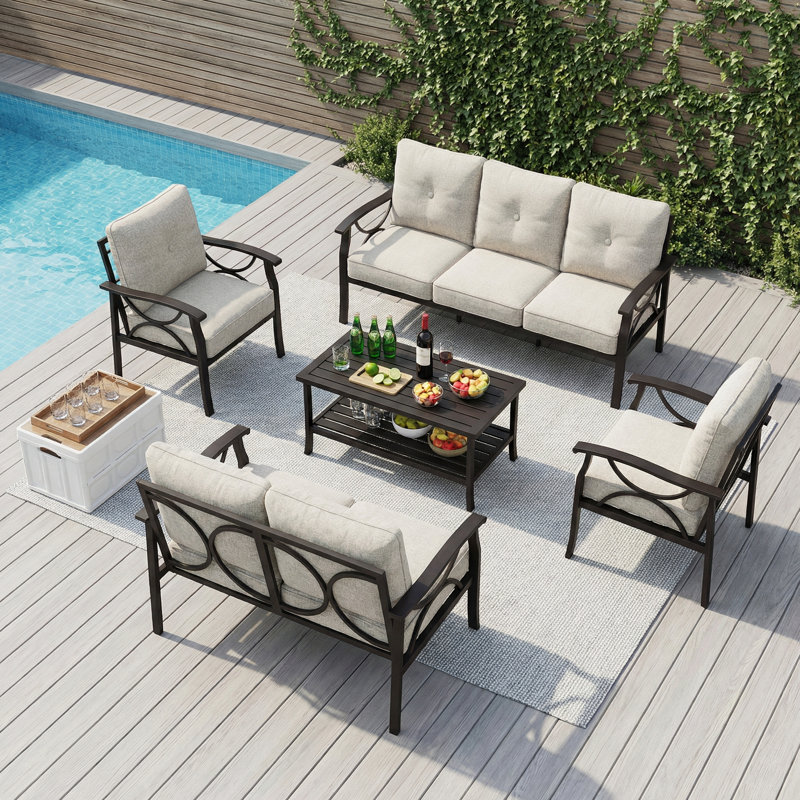 7‑Person Outdoor Furniture with Heavy‑Duty Metal Frame, Patio Furniture Sets with Advanced Anti‑Rust Coating for All Weather, Outdoor Conversation Set with Weather‑Resistant Cushions & High Backrest