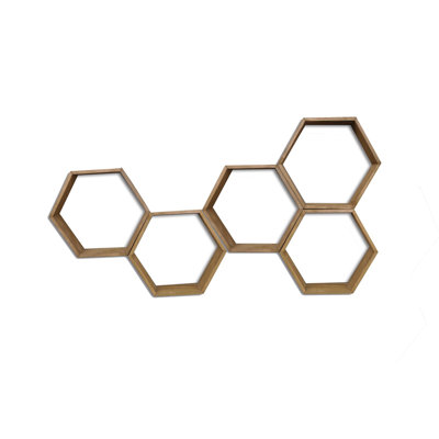 5 Piece Hexagon Solid Wood Floating Shelf