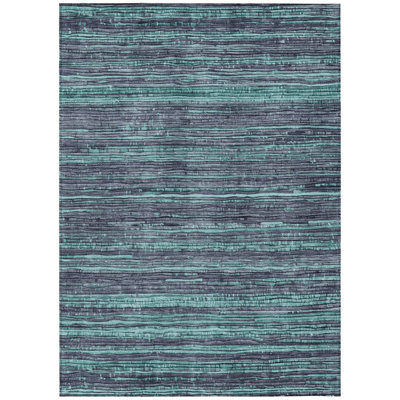Machine Washable Indoor/Outdoor Xhevrie Teal Rug