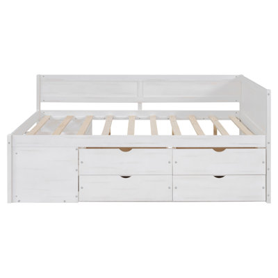Full Size Daybed, White, With Drawers And Shelves, Simple Bedroom Furniture Design Daybed In Comes Pull - Out Stable Structure
