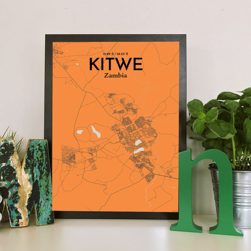 Kitwe City Map - No Frame Print, 61cm H x 45.7cm W x 0.13cm D