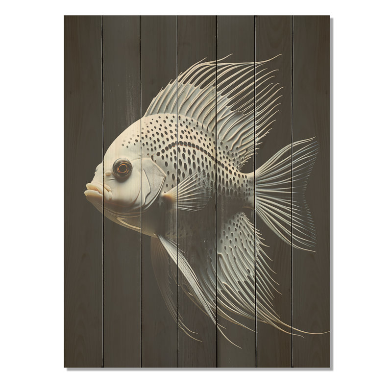 Poisson-papillon océanique noir et blanc I - Poisson papillon sur bois, H 44 po x l 34 po