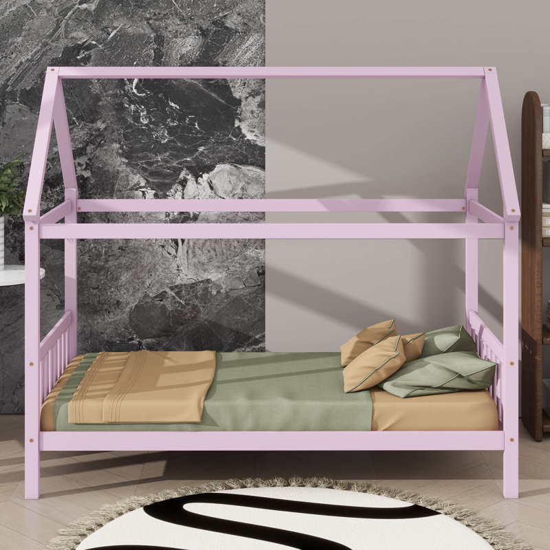 Lit simple pour enfant conçu en forme de maison, Rose