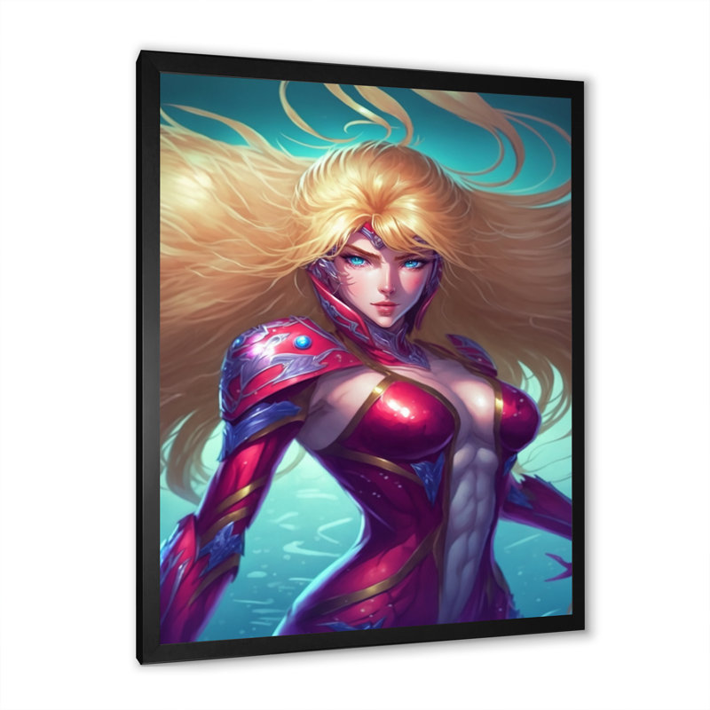 Chaynee, un dessin animé magenta blond sur toile, Cadre photo noir, H 32 po x l 24 po x P 1 po