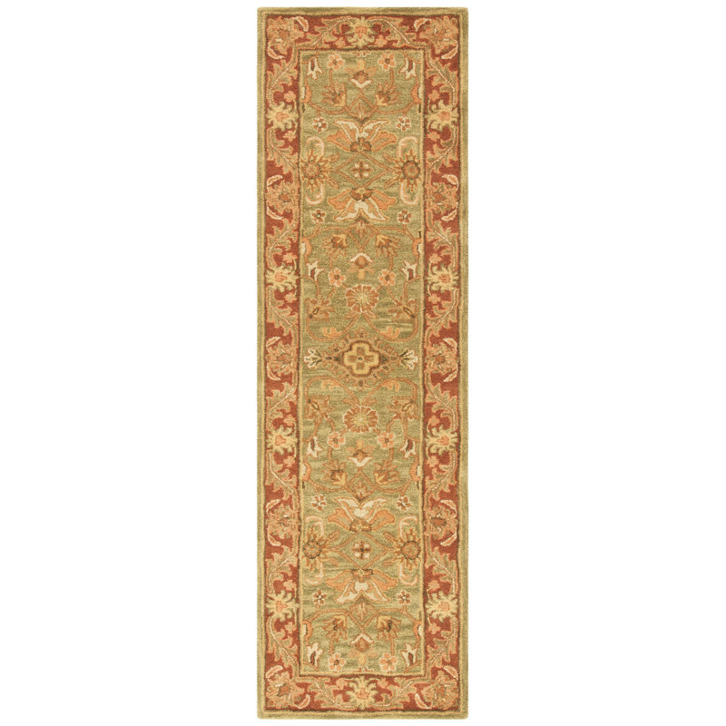 Tapis floral en laine touffeté à la main Santoyo, Tapis de couloir 2 pi 3 po x 14 pi