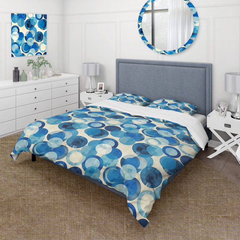 Ensemble de housse de couette bleu beige Midcentury Circles V - Midcentury, Housse de couette très grand + 2 taies décorativ