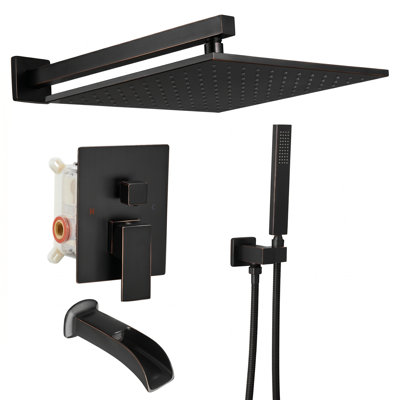Système de douche carré 12 po avec douchette de baignoire Kubik (valve incluse)