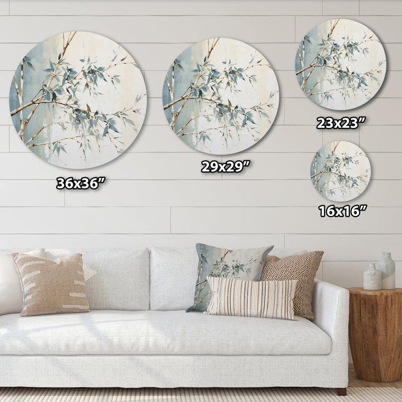 «Green Zen Moment» en bambou - art floral rond en métal, H 23 po x l 23 po