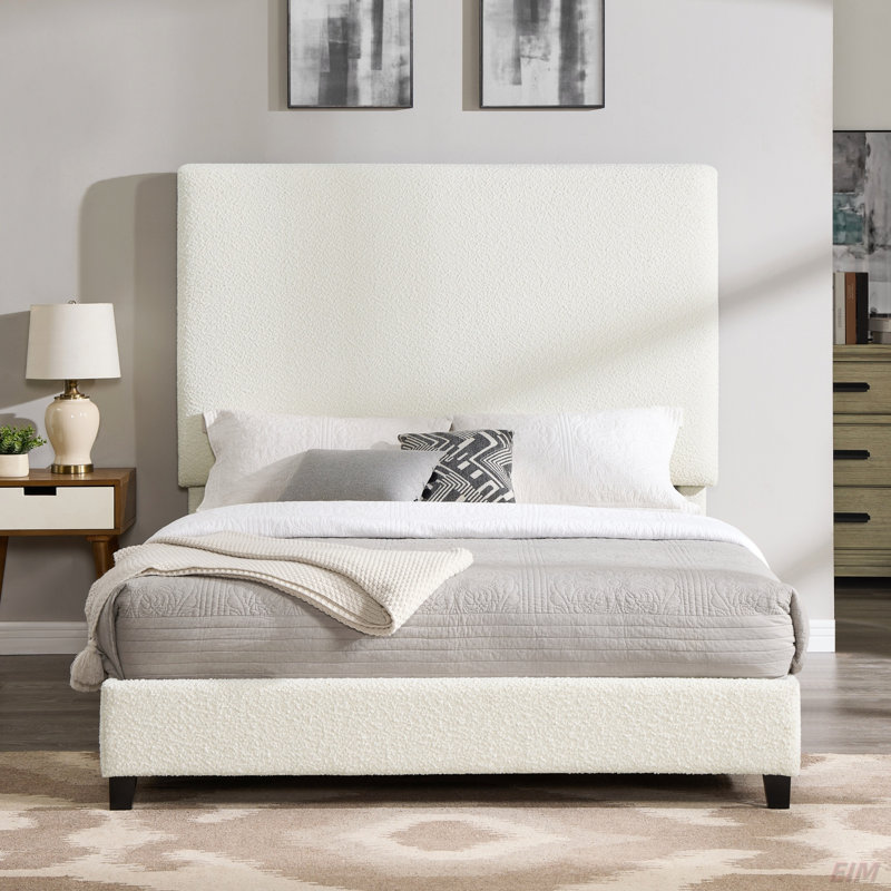 Lit plateforme tapissier (Lit), Blanc, Grand lit