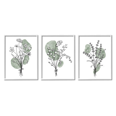 Boho Flower Herb Bunches par JJ Design House LLC - Ensemble de 3 reproductions de dessins sur bois
