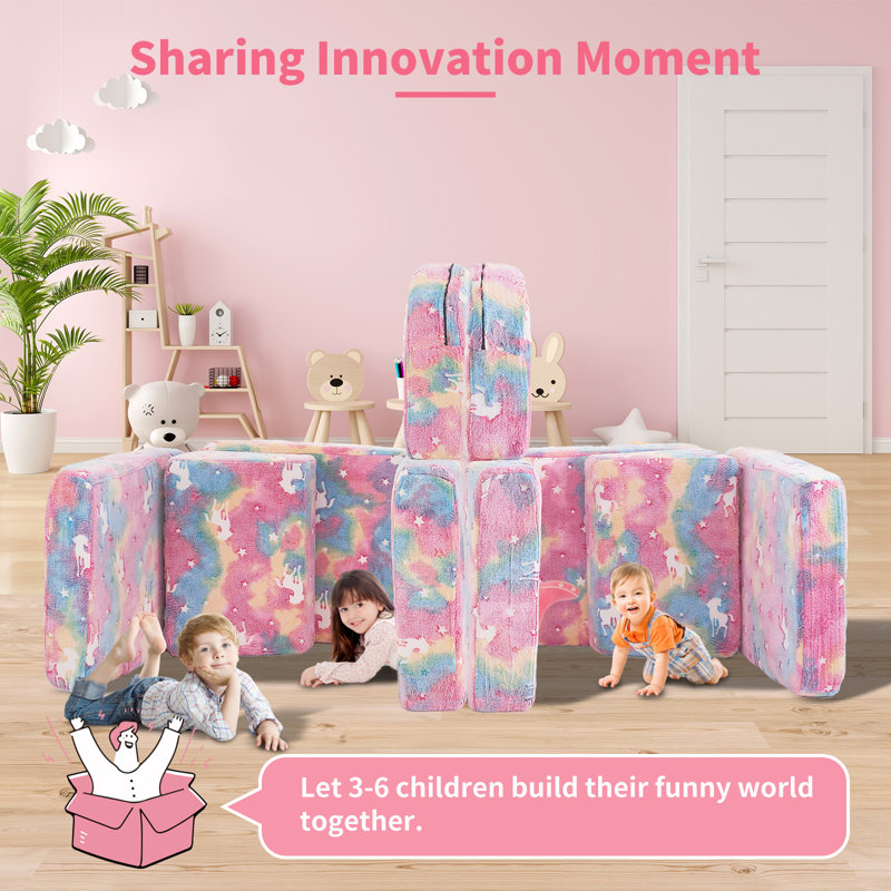 Camborne Kids and Toddler Play Couch ,  Convertible Folding Sofa, Modular Kids Couch for Playroom Bedroom, 10 in 1 Multifunctional Couch