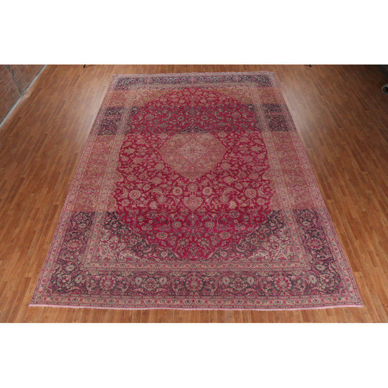 Tapis rose en laine noué à la main de conception unique 1960S 11 pi 2 po x 15 pi 7 po 1960S