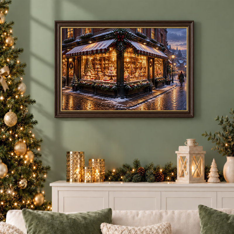 «Winter Bakery Window Art», art mural sur toile de Noël, H 16 po x l 24 po