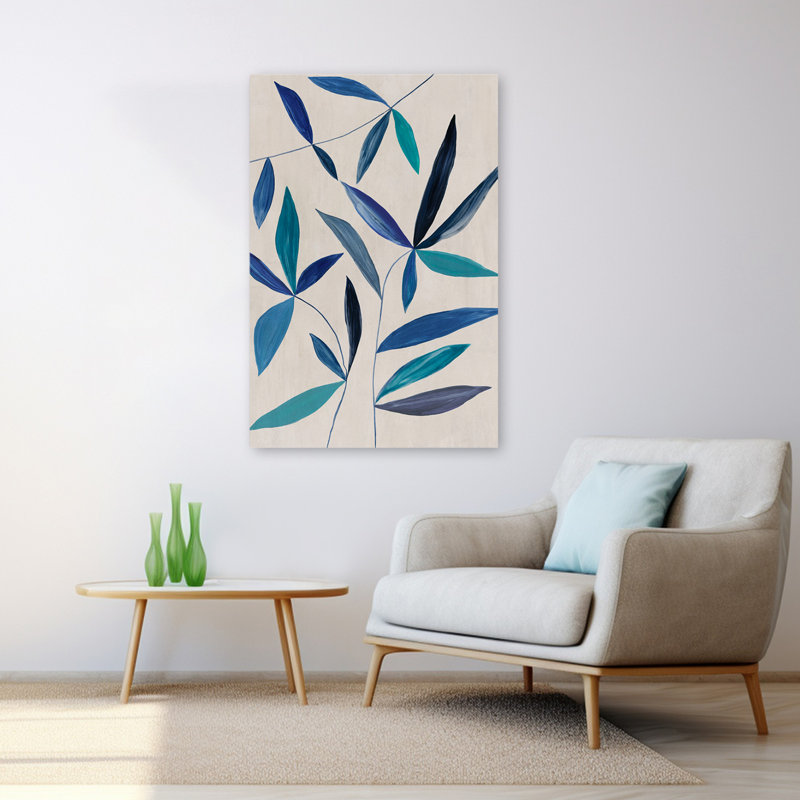 Feuilles et feuillage bleu dansant dans une brise douce, H 48 po x l 32 po