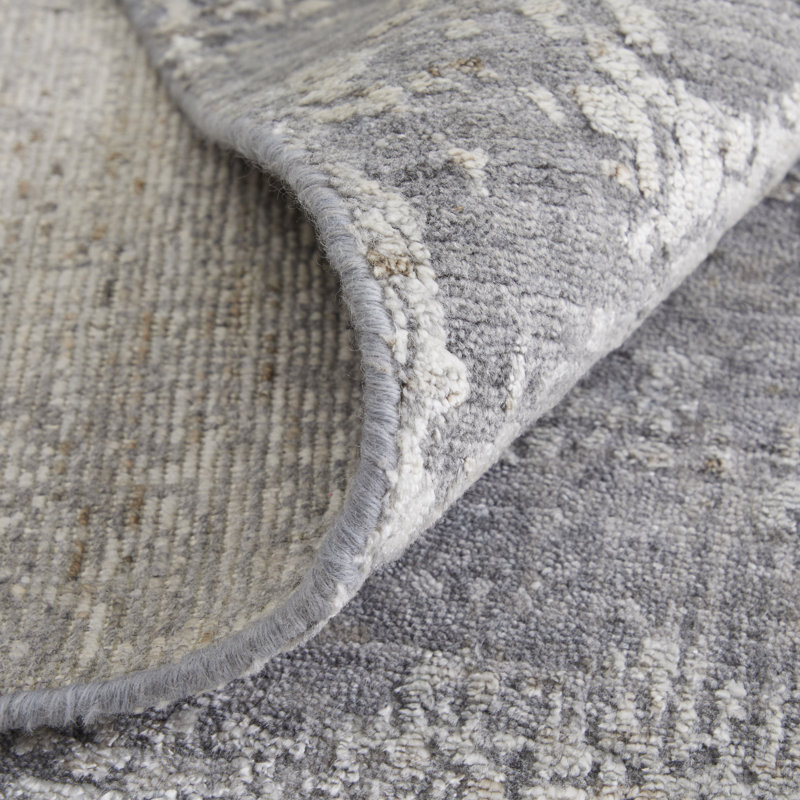 Tapis gris abstrait en viscose tissé à la main, Rectangle de 10 pi x 14 pi