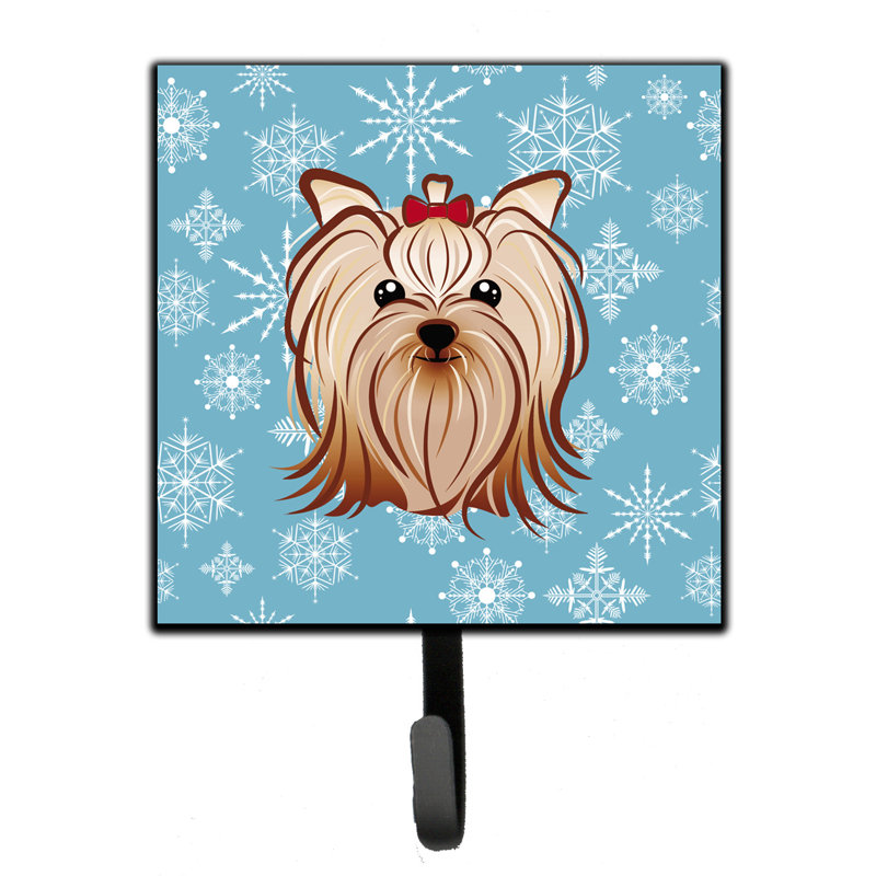 Organisateur de clés murales en flocon de neige avec crochets clés Bolick, Brun / saumon / bleu, Yorkshire Terrier Yorkie