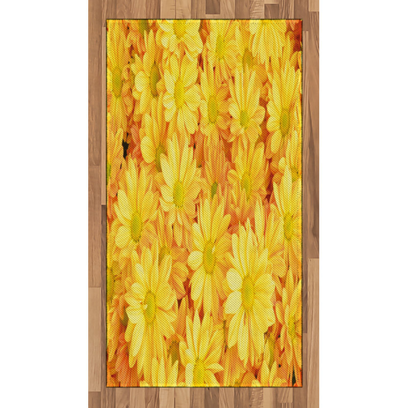 Yellow Flower High Density Long Fiber Poly Threads Decorative Area Rug Carpet, Rectangle 2'7" x 5'