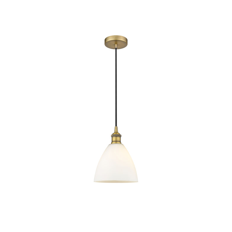 Luminaire suspendu conique à 1 lumière Bluford, Blanc mat, H 10,25 po x l 7,5 po x P 7,5 po, Laiton brossé