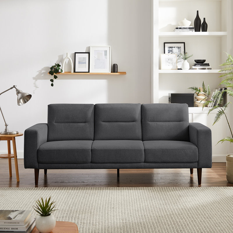 Heros 84.3" W Linen Blend Square Arm 3-Seater Sofa , Dark Gray