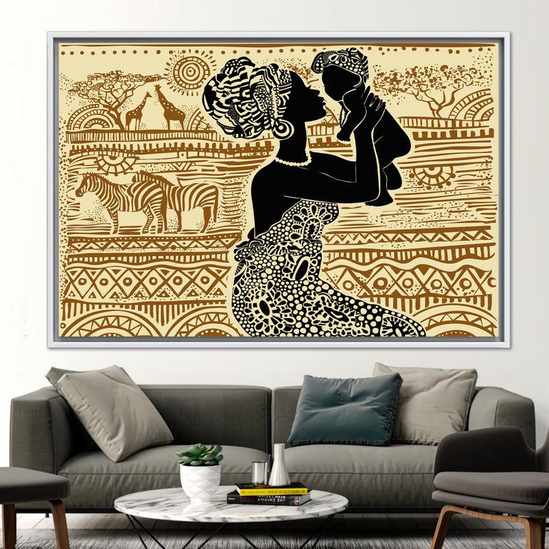 Art africain africain, H 33 po x l 45 po x P 0,78 po, Cadre flottant blanc
