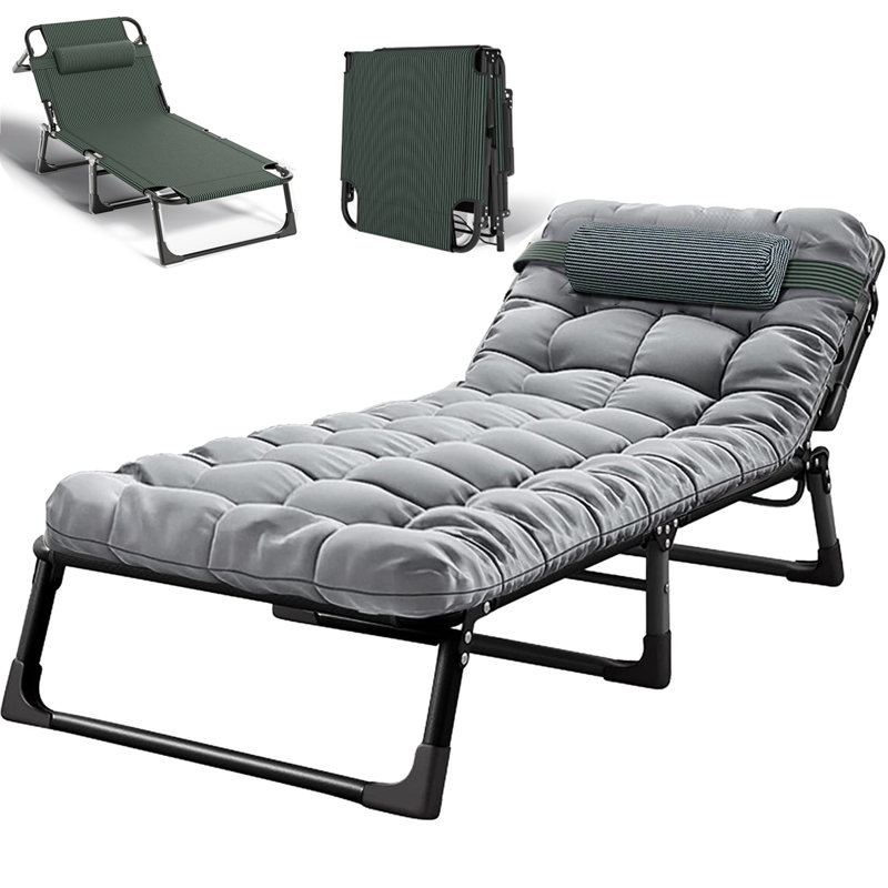 Méridienne réglable à 4 positions, lit de camp avec coussin et matelas épais