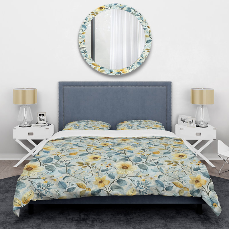 Ensemble de housse de couette transitionnel Blue Gold Floral Gardens II, Housse de couette très grand et 2 très grandes t