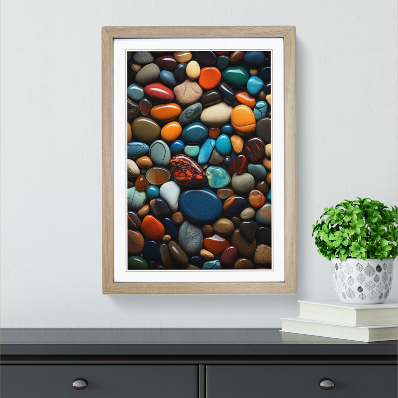 Pebbles Tachisme Art - Framed Print, Oak Framed, 64cm H x 46cm W x 2cm D