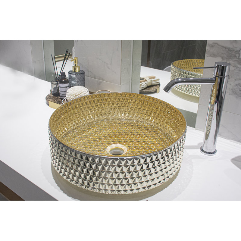 Selected 15.55'' Glass Circular Bathroom Sink,  Gold