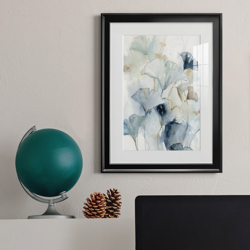 Indigo Ginkgo I - peinture sur toile encadrée, Noir, H 18,5 po x l 24,5 po x P 1,5 po