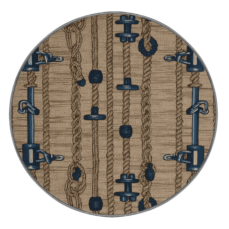 Washable Boat moorings Nautical Area Rug, Round 5'