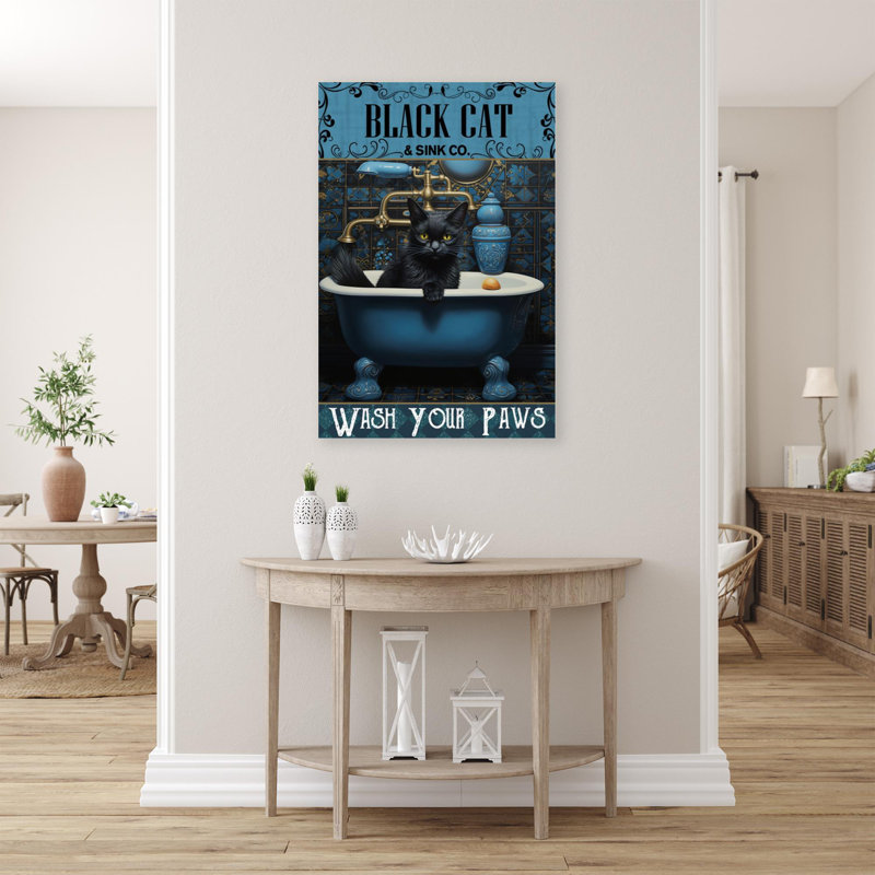 «Black Cat Sink Co», reproduction d'art rectangulaire sur toile tendue 1 pièce, H 14 po x l 11 po x P 1,25 po