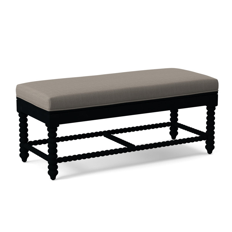 Lind Island Upholstered Bench, Sunbrella Beige Pinstripe; 6205-74, Black Finish