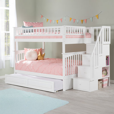 Blaisdell Solid Wood Storage Staircase Bunk Bed with Raised Panel Roll Out Trundle