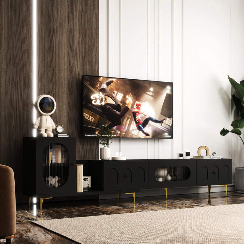 Meuble télé noir avec tablette extensible - convient aux écrans de 80 à 89 po pour la maison - noir, 80 à 89 po, Noir