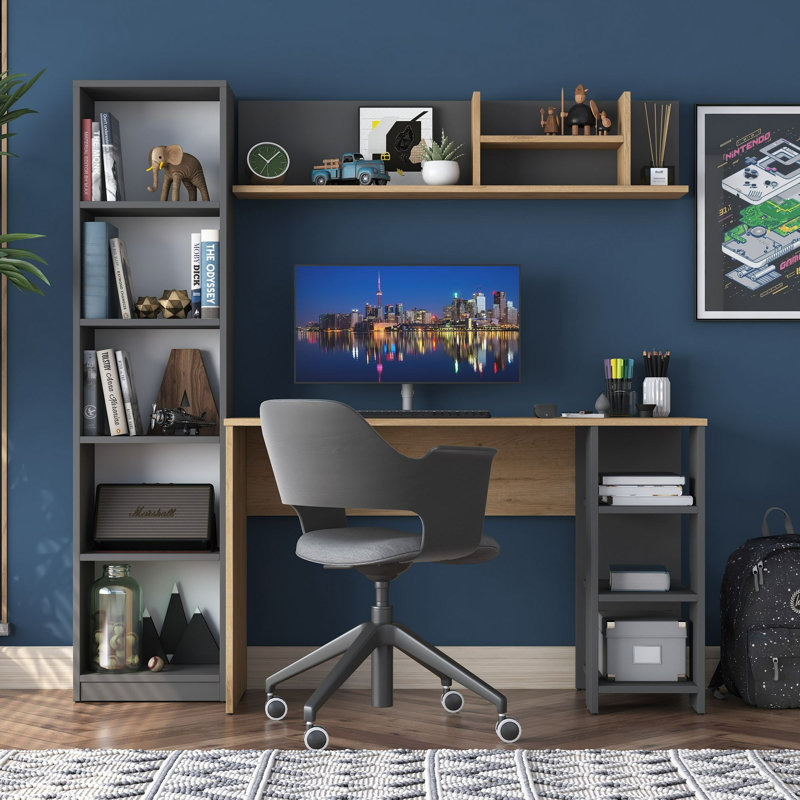 Bureau d'étudiant, H 161,8 po x l 40 po x P 25 po, Brun/blanc/gris