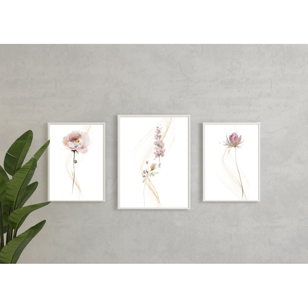 Poster-Set Blumen In Hellrosa Und Gold