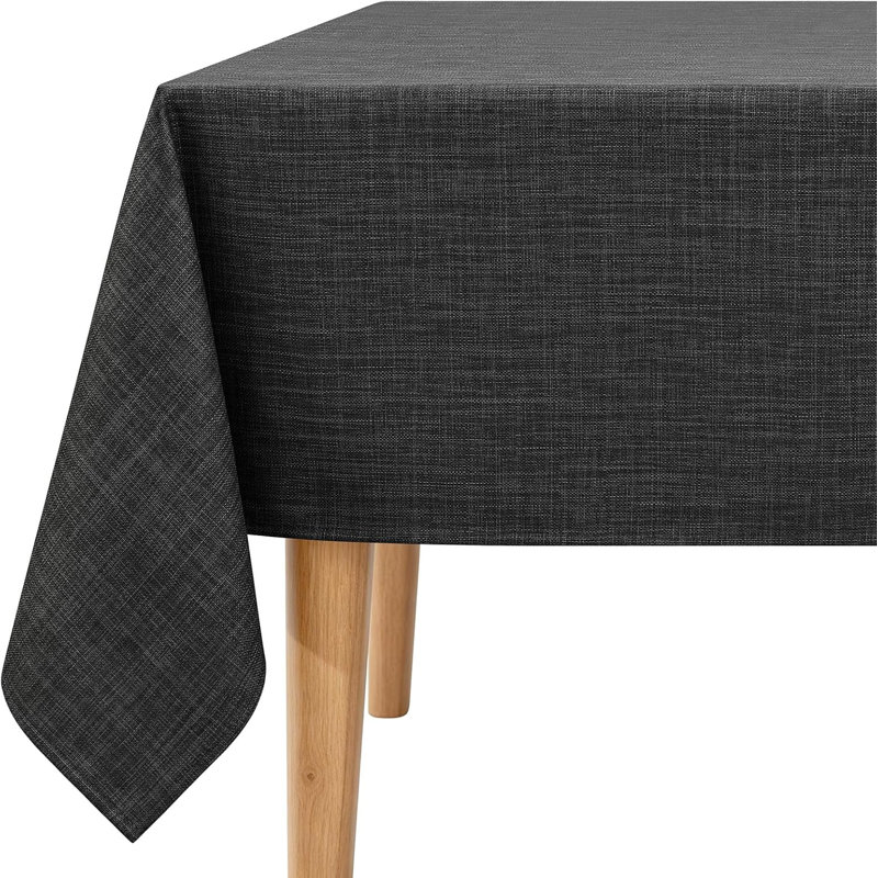 140×100cm Rectangular Faux Linen Water Resistant Wipeable Tablecloth, Charcoal 
