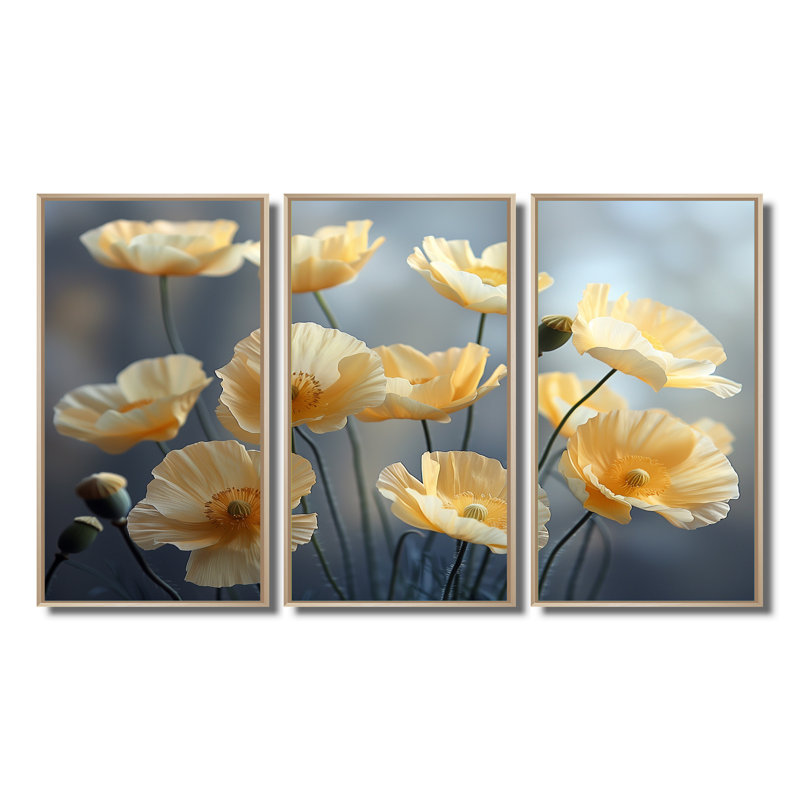 Eshan - ensemble d'art mural coquelicots, Toile naturelle avec cadre flottant, H 40 po x l 60 po x P 1 po