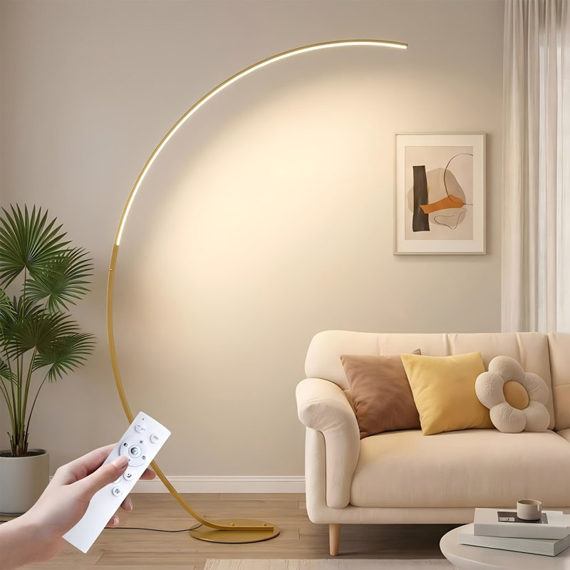 Lampe sur pied arquée DEL avec télécommande, lampe sur pied à intensité variable et 3 températures de couleur, lampe haute pour salon, chambre, bureau (doré)