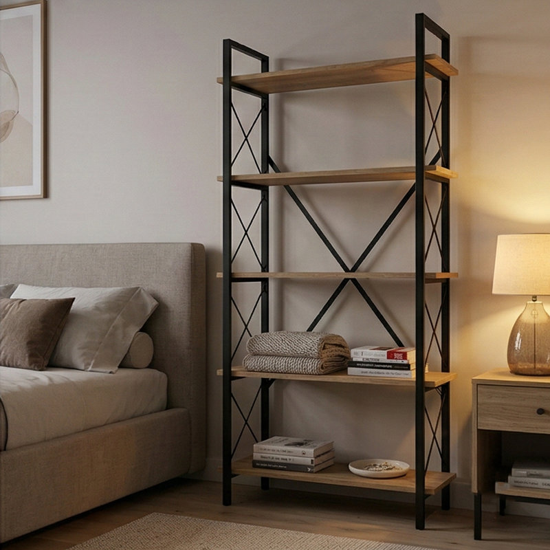 Urban Loft 5-Tier Multi-Purpose Display Etagere Bookcase, Black/Oak