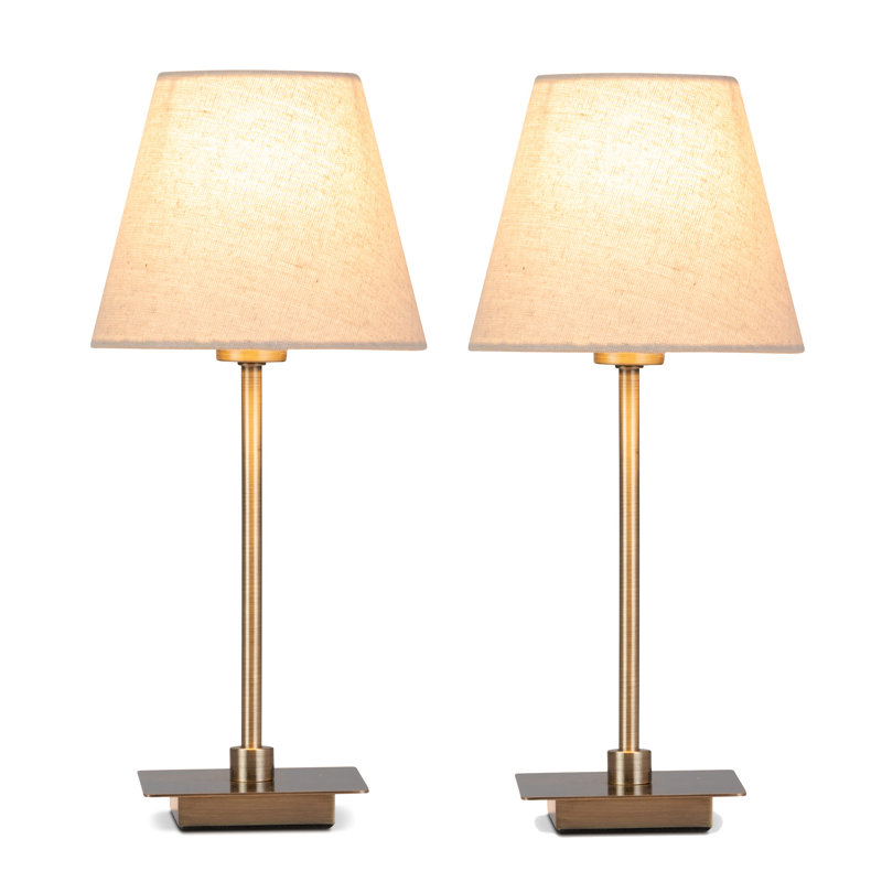 Pair (2x) Square Stick Antique Brass Metal Bedside Table Lamp