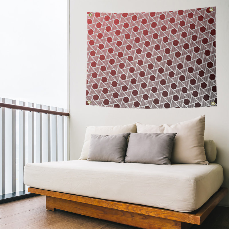 Tapisserie murale hexagonales et triangles, H 26 po x l 36 po, Noir / Rouge