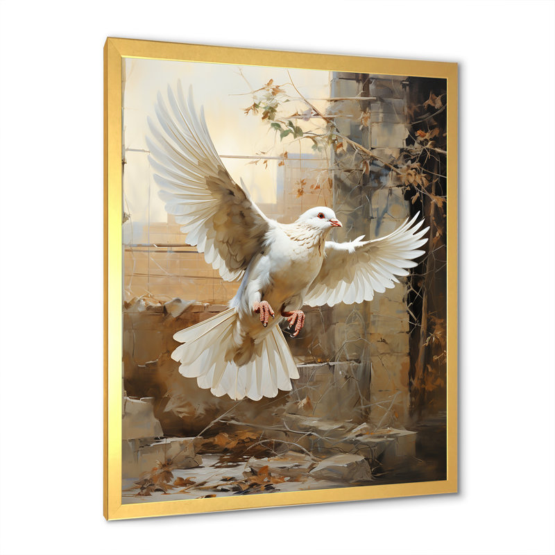 Colombe de sérénité I sur toile, Cadre doré simple, H 32 po x l 24 po x P 1 po