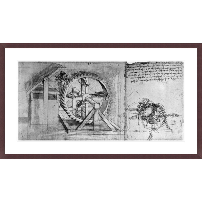 Designs for a Treadwheel with Four Crossbows (revolving crossbow) fol. 387r Codex Atlanticus by Leonardo da Vinci -Framed Giclee Print