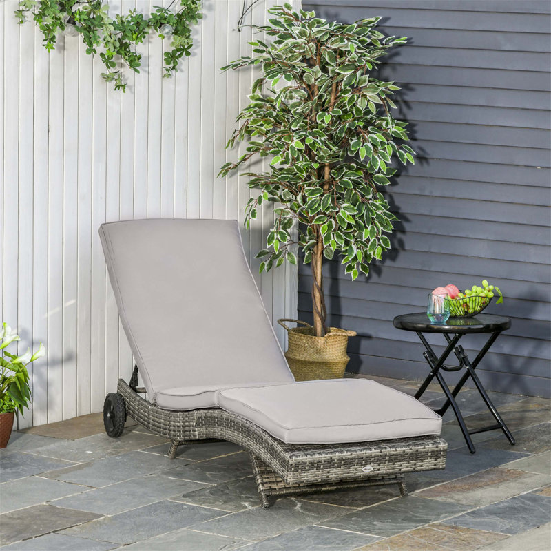 Outsunny Outdoor Pe Rattan Chaise Lounge With 5-Level Adjustable Backrest, Wheels, And Cushioned Comfort For Poolside Relaxation