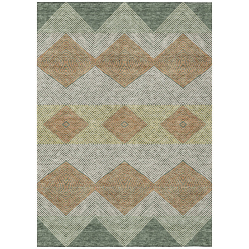 Machine Washable Indoor/Outdoor Chantille ACN2545 Geometric Rug, Basil, 3' x 5'