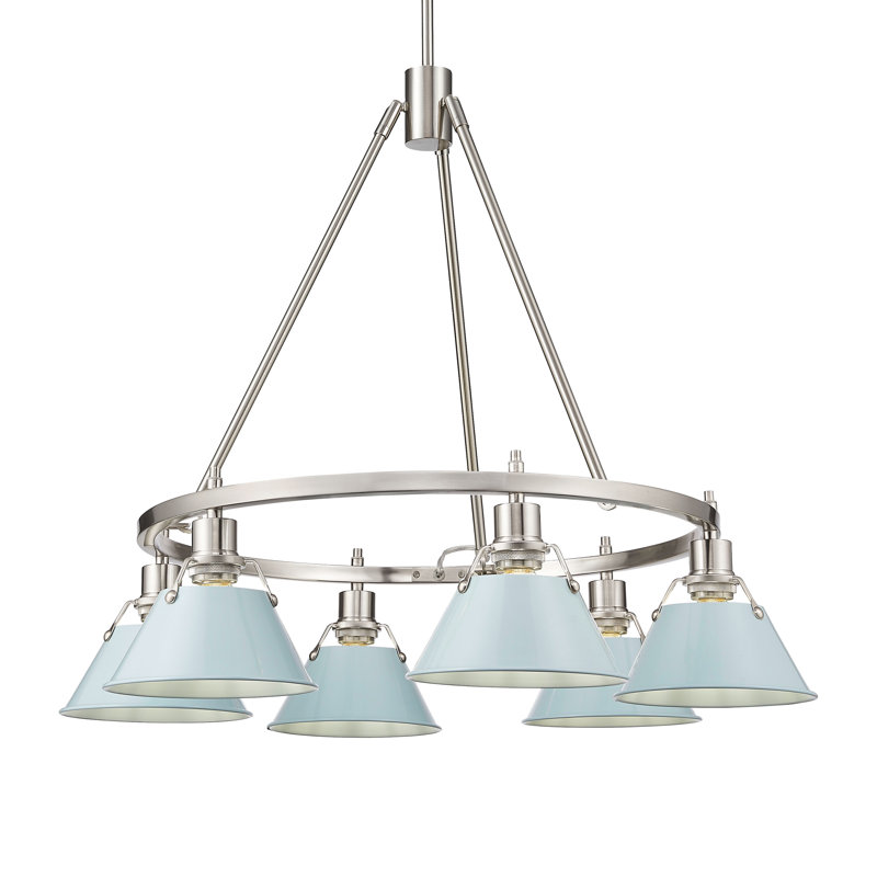 Felda 6 - Light Steel Dimmable Cone Chandelier, Dusky Blue, Pewter